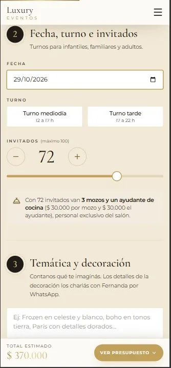 Luxury Eventos: 2 · Fecha e invitados